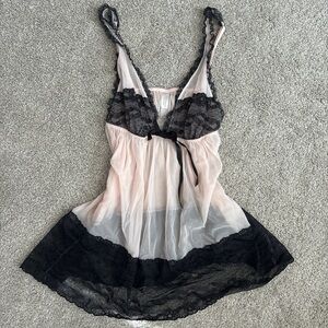 Victoria's Secret Black & Blush Sheer Lace Chemise
